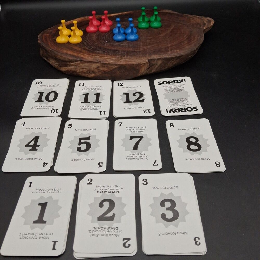 Vintage 1992 Sorry Board Game Replacement Parts 45 Card Deck & 16 Pawns Complete